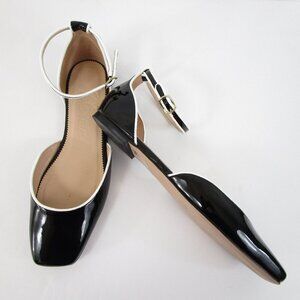 J. Crew Womens Black Patent Leather Piped Ballet Ankle Flats Size 8.5